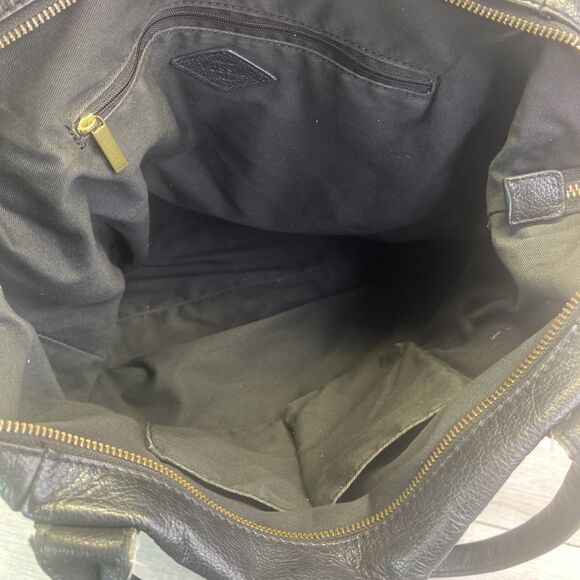 Fossil Fiona Black Zipper Pebbled Leather Tote Shoulder Bag Purse Key Charm - Picture 10 of 13